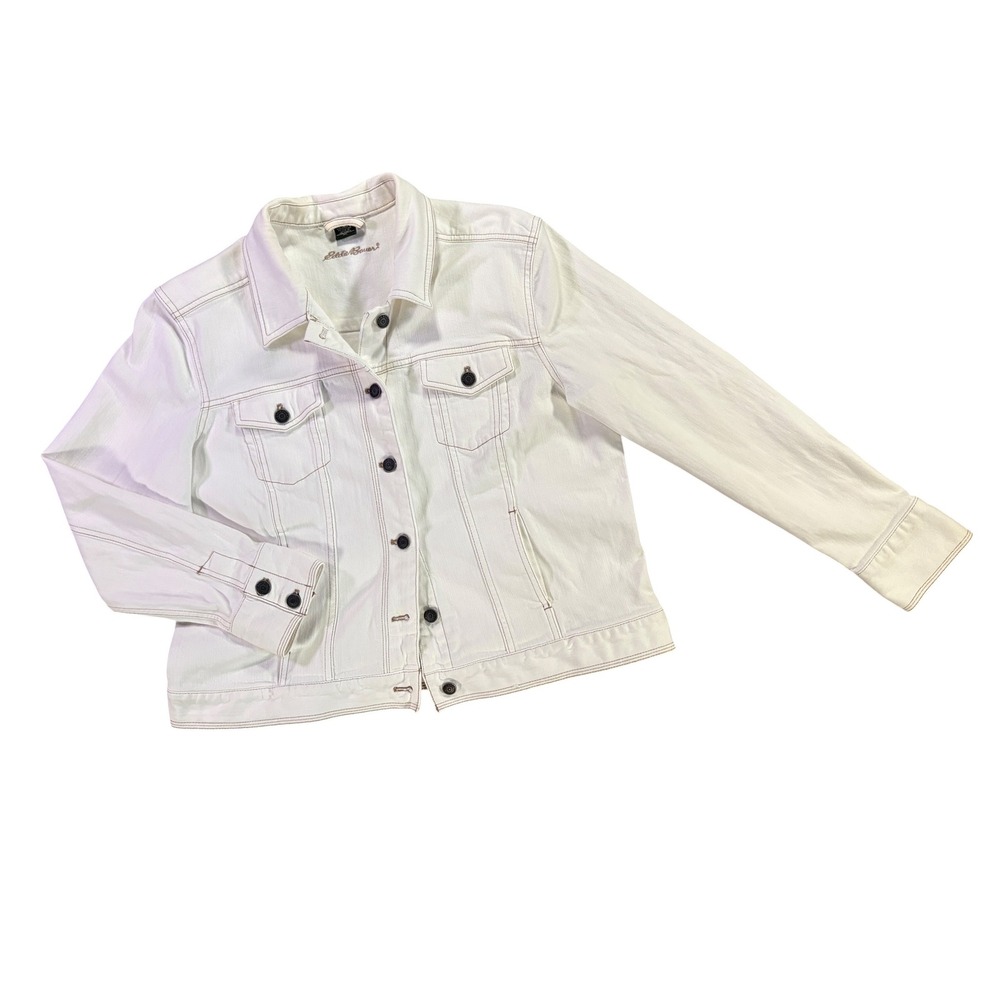 Eddie Bauer White Denim Trucker Jacket XL Contrast Stitch